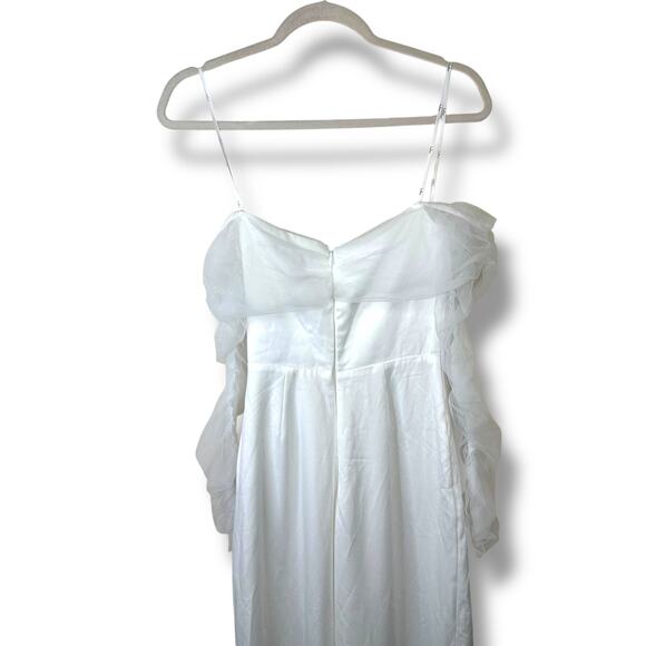 Lulus NWT Eternal Bliss White Tulle Off-the-Shoulder Wide-Leg Sleek Jumpsuit XS - Picture 8 of 10